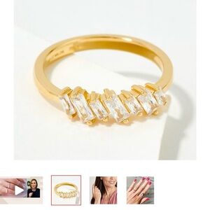 Diamonique Rose Gold baguette cluster band  Size 4 NEW